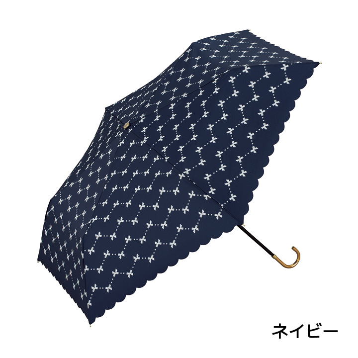 レディース折りたたみ傘 ribbon mini, 晴雨兼用 おしゃれなジッパーケース折りたたみ傘