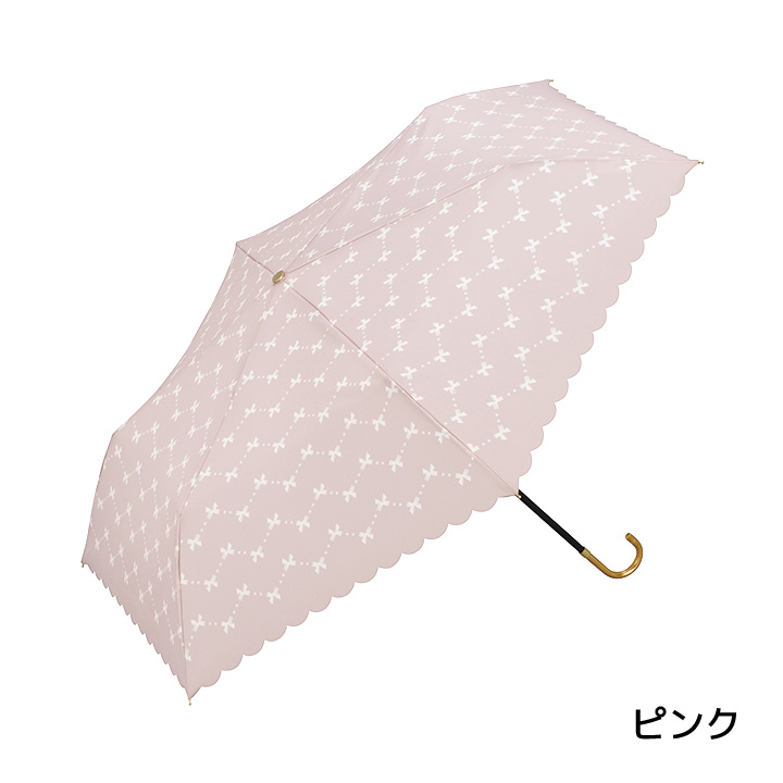 レディース折りたたみ傘 ribbon mini, 晴雨兼用 おしゃれなジッパーケース折りたたみ傘