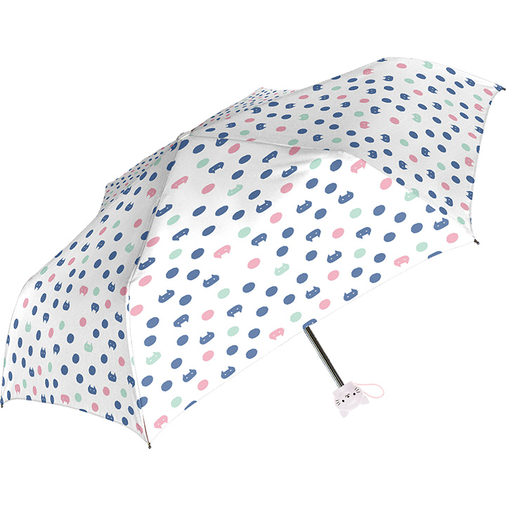 シェイルシェイル 子供用折りたたみ傘 にゃんこドット柄 三つ折り NN60358, 子供用記念品 軽量165g