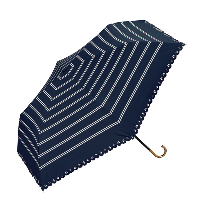 WPC レディース折りたたみ傘 BORDER HEAT CUT mini スタンダードタイプ 801306, 晴雨兼用 遮光遮熱折りたたみ傘