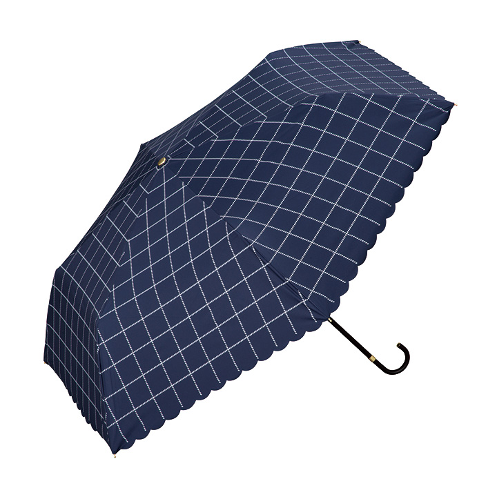 レディース折りたたみ傘 heart button check mini, 晴雨兼用 遮光遮熱折りたたみ傘