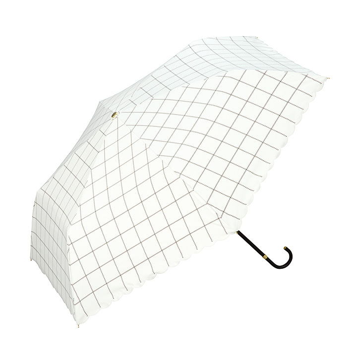 レディース折りたたみ傘 heart button check mini, 晴雨兼用 遮光遮熱折りたたみ傘