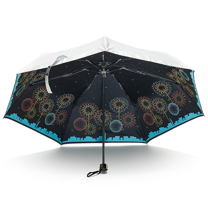 折りたたみ傘 表シルバー裏花火柄折傘, 遮光遮熱 晴雨兼用傘