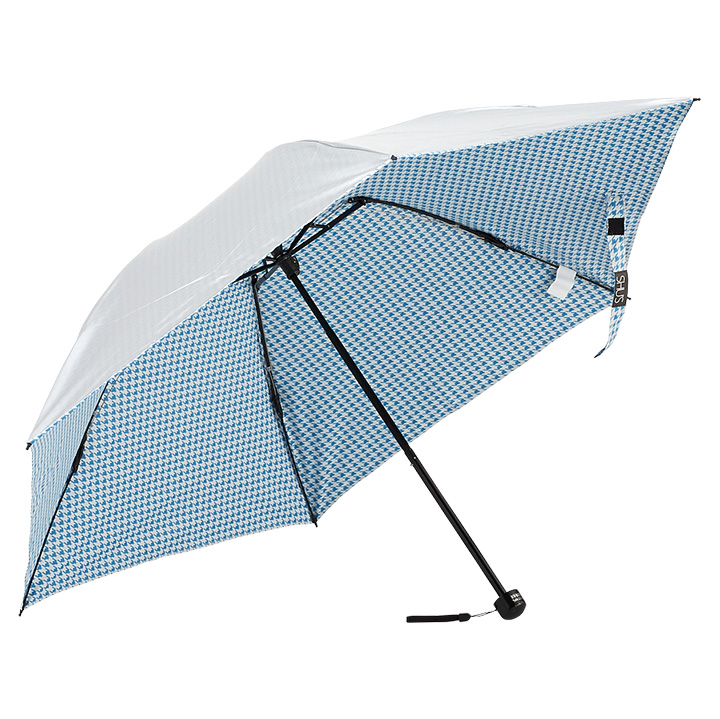 レディース折りたたみ傘 表シルバー裏チドリ格子三折, 遮光遮熱傘 晴雨兼用傘 軽量166g