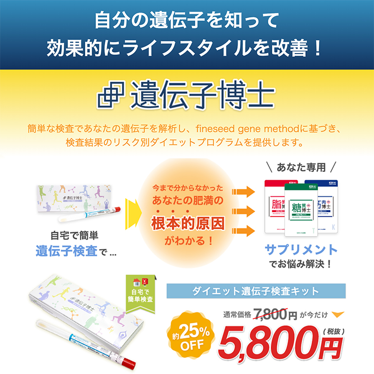 自分の遺伝子を知ってヤセ体質に、ダイエット遺伝子検査キット 遺伝子博士 Dr.ジーン exclusive