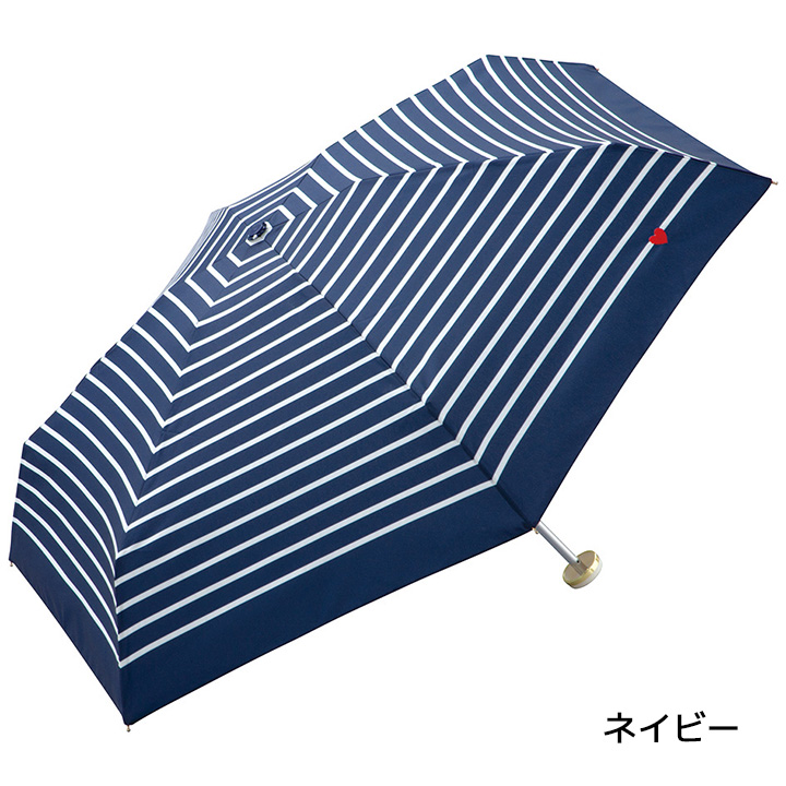 WPC レディース折りたたみ傘 heart & border mini ジッパーケースタイプ 302126, 晴雨兼用 おしゃれな折りたたみ傘