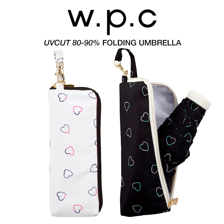 WPC レディース折りたたみ傘 neon line heart mini ネオンラインハート ミニ ジッパーケースタイプ 521-128 521128, 日傘にもなる晴雨兼用折りたたみ傘