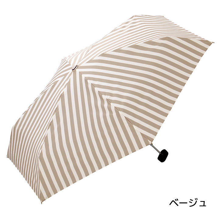 WPC レディース折りたたみ傘 ribon charm & stripe mini クラッチタイプ 808156, 晴雨兼用傘