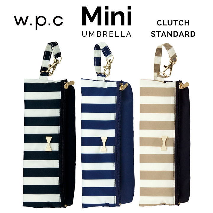 WPC レディース折りたたみ傘 ribon charm & stripe mini クラッチタイプ 808156, 晴雨兼用傘