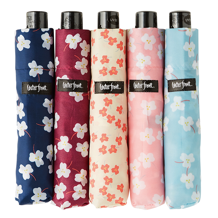 レディース折りたたみ傘 花小紋三つ折UV, 晴雨兼用傘 軽量140g