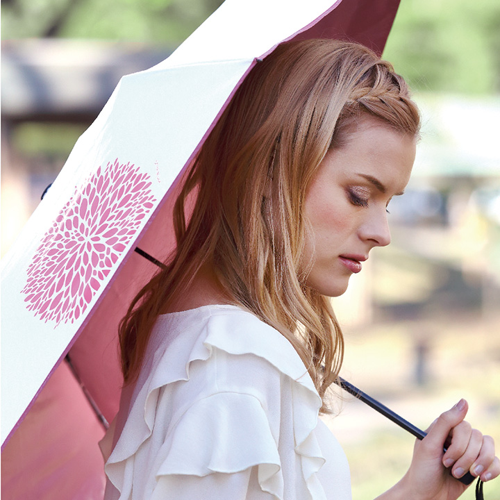 レディース折りたたみ傘 晴雨兼用傘 UVカット99.9% ホワイトカラー, 丈夫な折りたたみ傘 一級遮光遮熱傘