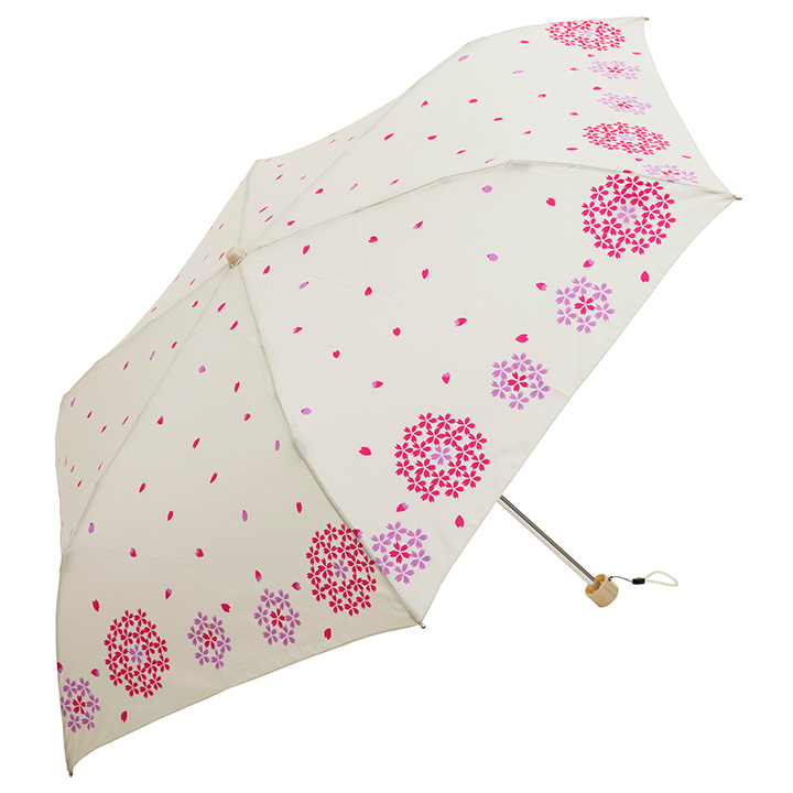 ウォーターフロント レディース折りたたみ傘 まり桜スリム 三つ折丸型 MRS3F50UH, 日傘にもなる晴雨兼用傘