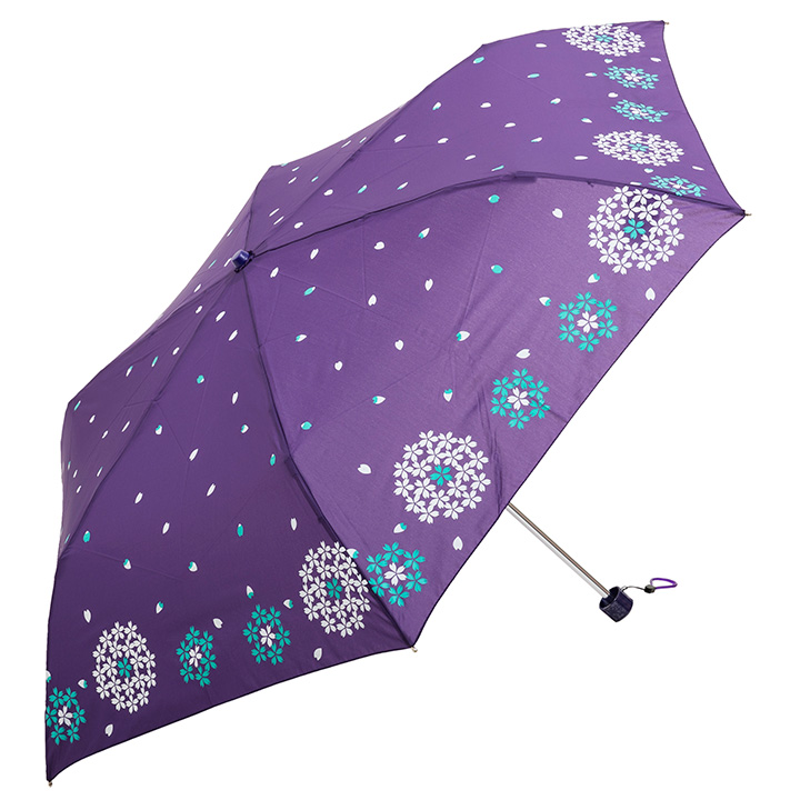 Waterfront レディース折りたたみ傘 まり桜スリム 三つ折丸型 MRS3F50UH, 日傘にもなる晴雨兼用傘
