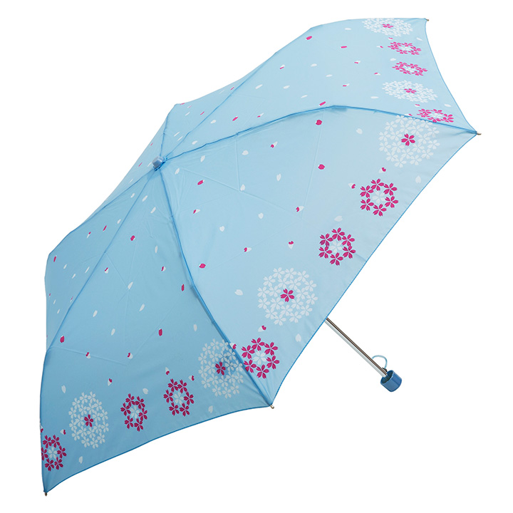 ウォーターフロント レディース折りたたみ傘 まり桜スリム 三つ折丸型 MRS3F50UH, 日傘にもなる晴雨兼用傘