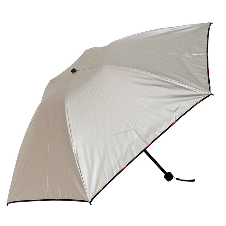 ウォーターフロント レディース折りたたみ傘 表シルバー裏チェリー三折 UVCR3F50SH, 日傘にもなる晴雨兼用傘 遮光遮熱傘